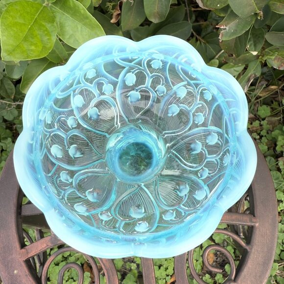 Fenton ICE BLUE Opalescent Lily Of The Valley Glass Fairy Lamp 7” EXCELLENT - Picture 6 of 8